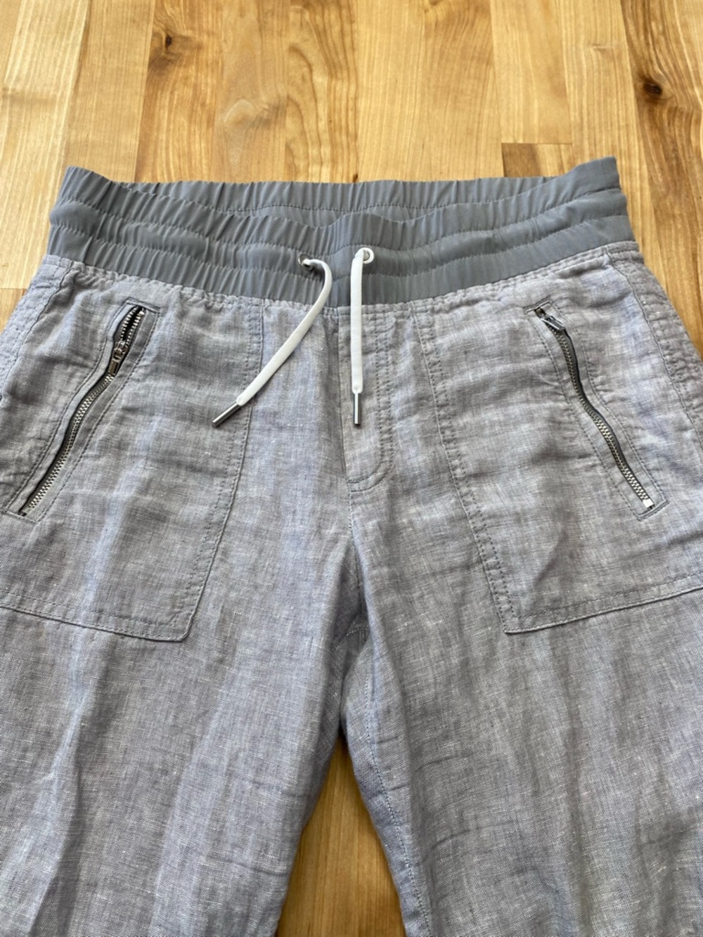 Athleta Cabo Gray linen Elastic Waist Pull-On Pants